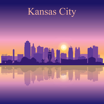 Kansas City silhouette on sunset background