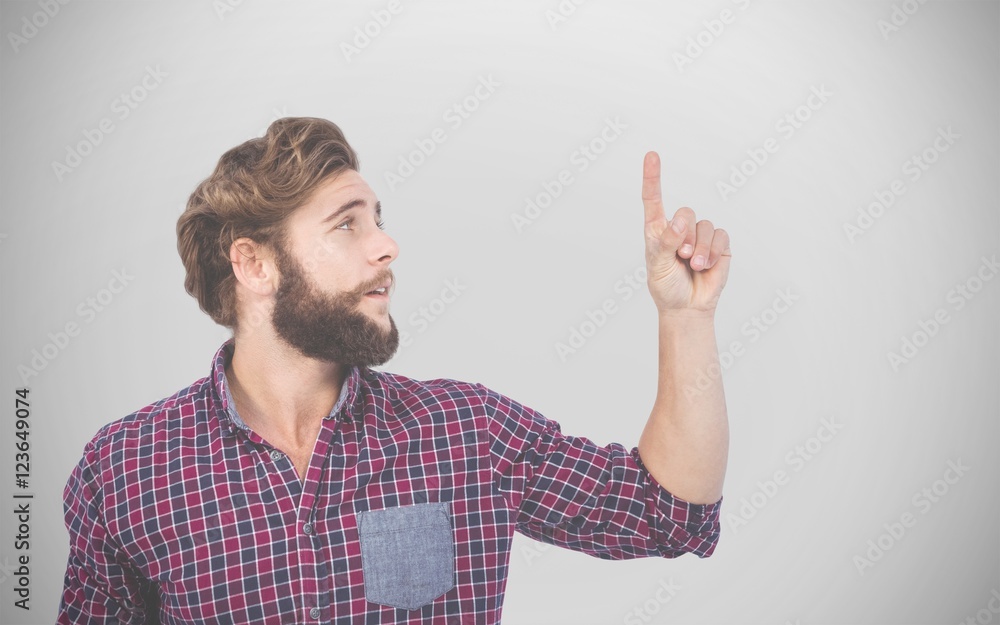 Poster composite image of hipster pointing upwards