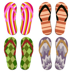 Set of Beach Slippers. Colorful Summer Flip Flops Over White Background
