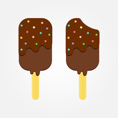 Ice Cream Dessert on a Wooden Stick. Ice Cream on White Background.
