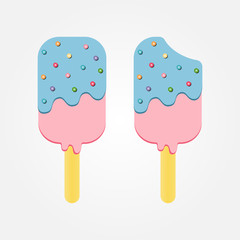Ice Cream Dessert on a Wooden Stick. Ice Cream on White Background.
