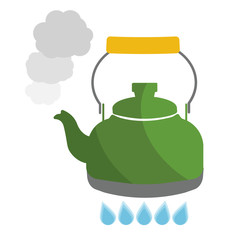 Kettle boils with water flat style vector illustration. Kitchen utensils stock illustration.
