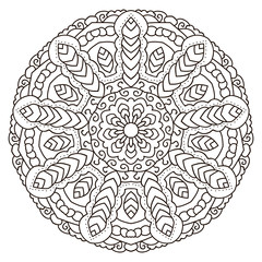 Mandala for coloring book, circular ethnic ornament.