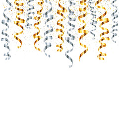 Vector silver and gold serpentine with metallic dust confetti on white background