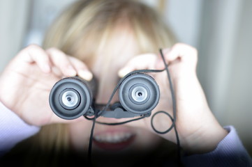 girl, binoculars