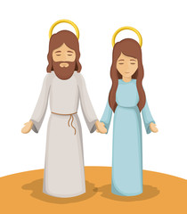 Mary and jesus cartoon icon. Holy family and merry christmas season theme. Colorful design. Vector illustration