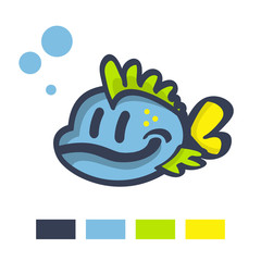 Cute Cartoon Fish. Vector Illustration on White Background.