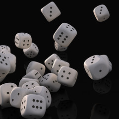 Cube dices falling and black background