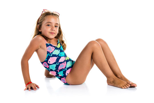 Little cute girl in swimwear