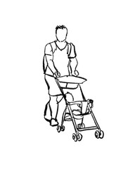 father with stroller baby marker sketch