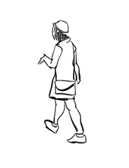 woman walking marker sketch isolated