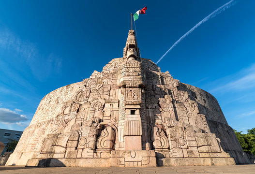 wide angle shot of Homeland Monument, Paseo Montejo, Merida Yucatan