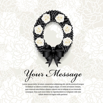 Funeral Card. Black Awareness Ribbon With Black Rose Flower On The Light  Background Royalty Free SVG, Cliparts, Vectors, and Stock Illustration.  Image 85281064.