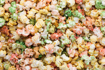 Colored Popcorn texture background. Sweet popcorn.