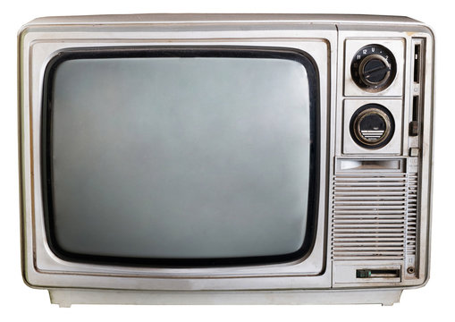 Vintage analog television isolated over white background, clippi