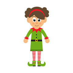 cartoon christmas elf girl on a white background