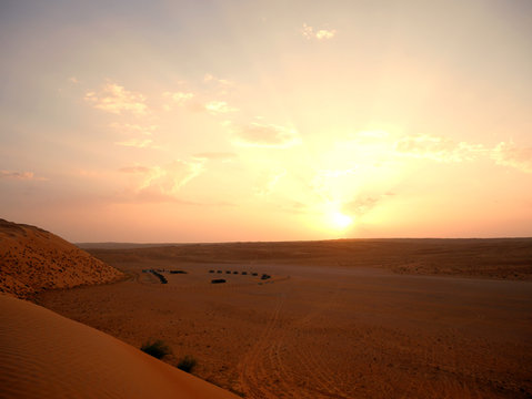 Sunset at the Wahiba desert camp, Oman