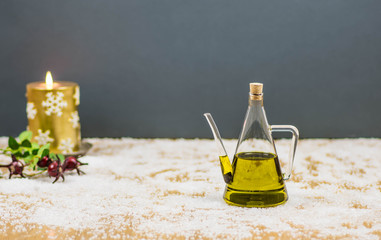 Olive oil in a Christmas atmosphere