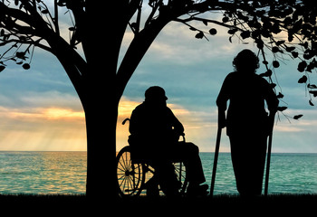 Silhouette of two people with disabilities