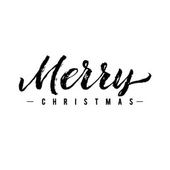 Fototapeta premium Merry Christmas Calligraphy. Greeting Card Black Typography on White Background