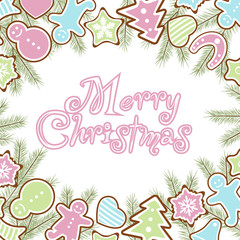 Greeting card merry christmas with pastry cake
