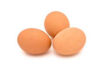 Three eggs, isolated on white background