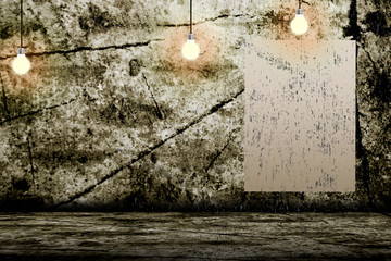 Hanging Light Bulb in the Empty Concrete Room 