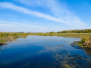 Beautiful lake and blue sky on autumn