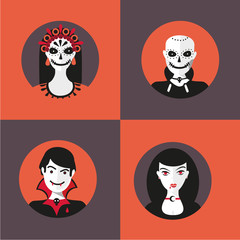 Spooky avatar set for Halloween . Flat style icons collection