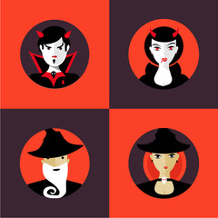 Spooky avatar set for Halloween . Flat style icons collection