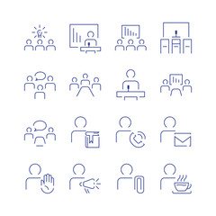 Simple conference icon set. Vector illustration thin line.