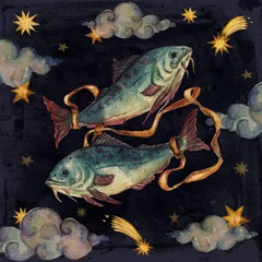 Foto auf Leinwand Zodiac sign - Pisces.  Watercolor Illustration. © nataliahubbert
