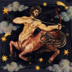 Zodiac sign - Sagittarius.
Watercolor Illustration. Isolated. - obrazy, fototapety, plakaty