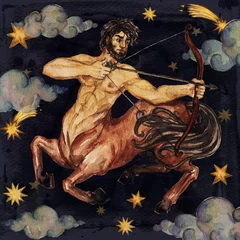 Fotobehang Zodiac sign - Sagittarius.  Watercolor Illustration. Isolated. © nataliahubbert