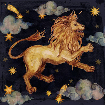 Zodiac sign - Leo.
Watercolor Illustration. Isolated.