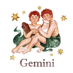 Foto op Canvas Zodiac sign - Gemini.  Watercolor Illustration. © nataliahubbert