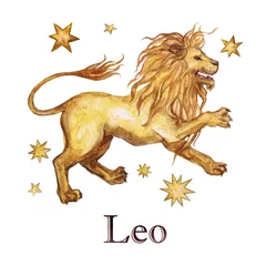 Poster Zodiac sign - Leo.  Watercolor Illustration. Isolated. © nataliahubbert