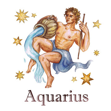 Zodiac sign - Aquarius.
Watercolor Illustration.