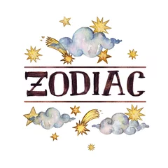 Gardinen -Zodiac-Schreiben auf weißem Hintergrund. Aquarell Abbildung. Isoliert. © nataliahubbert