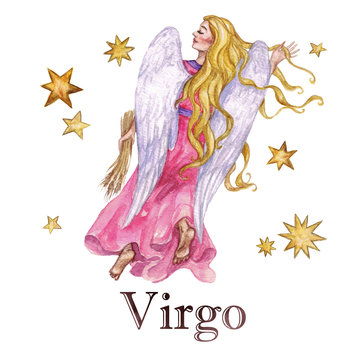 Zodiac sign - Virgo. 
Watercolor Illustration.