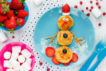 Winter breakfast idea for kids snowman from cheese pancake