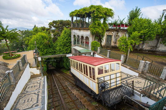 Funicular of Braga, Portugal. It reaches Bom Jesus do Monte Sanctuary. The most old funicular of the world, using water as motive power