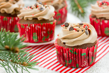 Homemade christmas cupcakes with sprinkles decoration