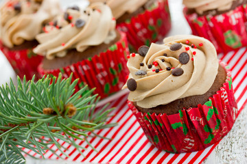 Christmas cupcakes with sprinkles decoration