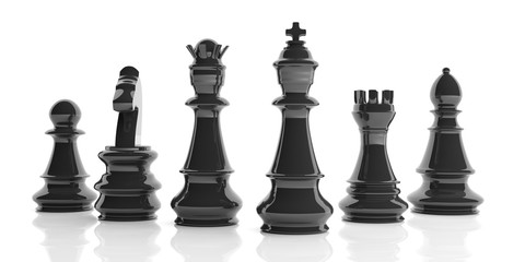 Basic chess set on white background. 3d illustration