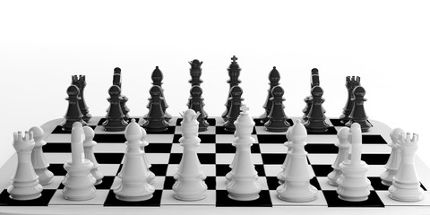 Chess set on chessboard. 3d illustration