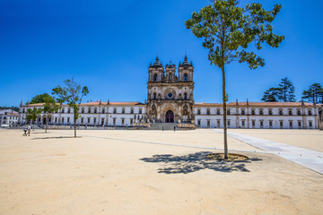 ALCOBACA, PORTUGAL - JUNE 18, 2016- The Monastery of Saint Mary of  Alcobaca, in central Portugal, Europe. UNESCO World Heritage Site since 1989