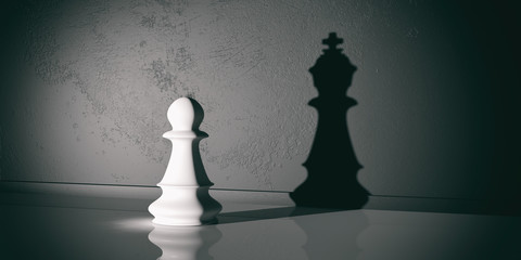 Chess pawn and king shadow. 3d illustration