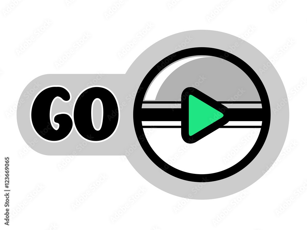 Poster vector round button for go playing game or icon for play video. grey, white and green color.