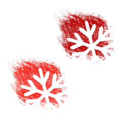 Vector brush stroke, labels with white symbols of Christmas snowflake, stickers for Christmas, winter offer. Red, dark red, green and blue stratched spot.